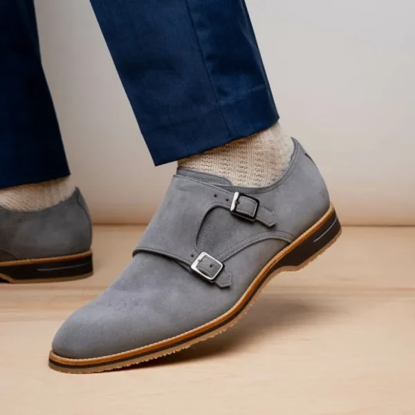 Flash Sale Zelli Legerra Goat Suede Monk Strap (56-105-GRY) Grey