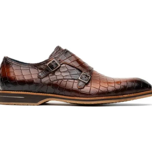 zelli_legerra_hand_burnis_0-1.webp Sale Zelli Legerra Hand Burnished Crocodile Print Monk Strap (55-112-CGN) Cognac