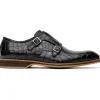 Fashion Zelli Legerra Hand Burnished Crocodile Print Monk Strap (55-112-BLK) Black