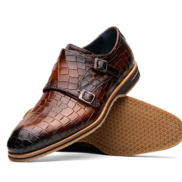 zelli_legerra_hand_burnis_1-1.webp Sale Zelli Legerra Hand Burnished Crocodile Print Monk Strap (55-112-CGN) Cognac