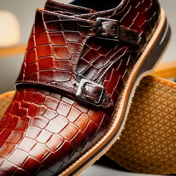 zelli_legerra_hand_burnis_10-1.webp Sale Zelli Legerra Hand Burnished Crocodile Print Monk Strap (55-112-CGN) Cognac