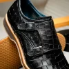 Fashion Zelli Legerra Hand Burnished Crocodile Print Monk Strap (55-112-BLK) Black