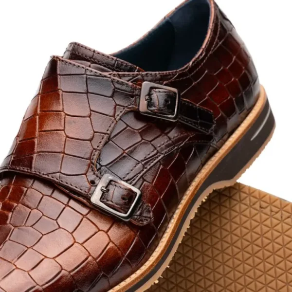 zelli_legerra_hand_burnis_2-1.webp Sale Zelli Legerra Hand Burnished Crocodile Print Monk Strap (55-112-CGN) Cognac