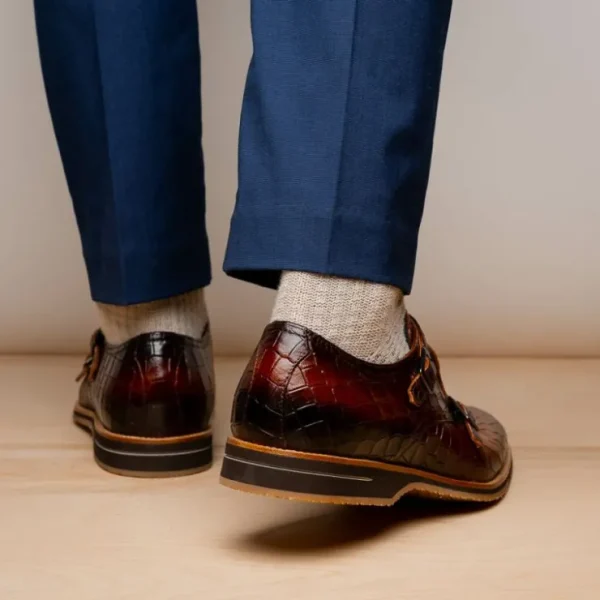 zelli_legerra_hand_burnis_8-1.webp Sale Zelli Legerra Hand Burnished Crocodile Print Monk Strap (55-112-CGN) Cognac
