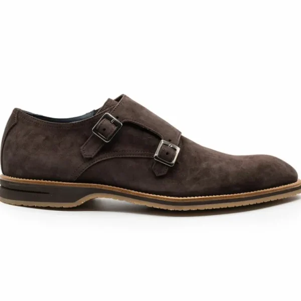 Clearance Zelli Legerra Suede Goatskin Double Monkstrap Shoes Chocolate Brown (56-105-BRN) ChocolateBrown