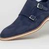 Discount Zelli Legerra Suede Goatskin Double Monkstrap Shoes (56-100-NVY) Navy