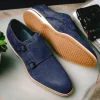 Discount Zelli Legerra Suede Goatskin Double Monkstrap Shoes (56-100-NVY) Navy