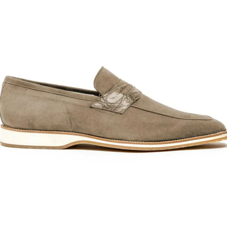 Outlet Zelli Meo 3 Suede Goatskin / Crocodile Loafers (11-020-TPE) Taupe