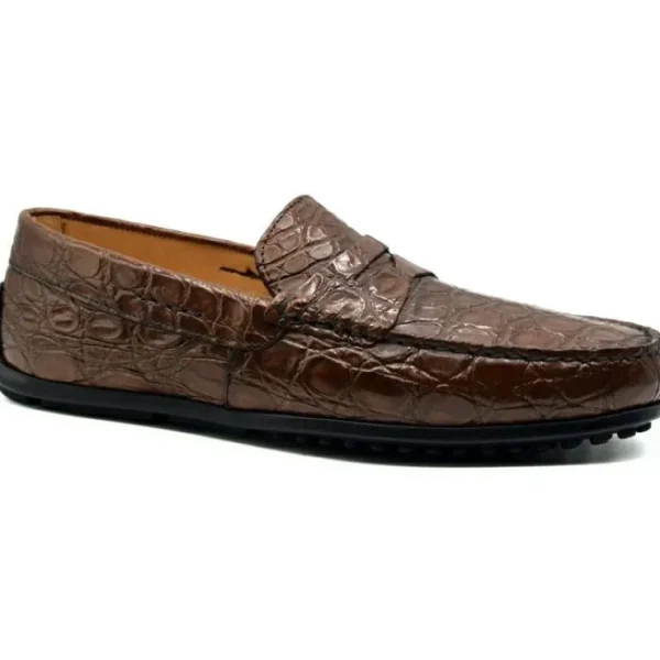 Discount Zelli Monza Caiman Crocodile Driving Loafers (31-103-CGN) Cognac