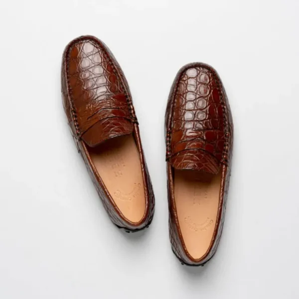 Discount Zelli Monza Caiman Crocodile Driving Loafers (31-103-CGN) Cognac