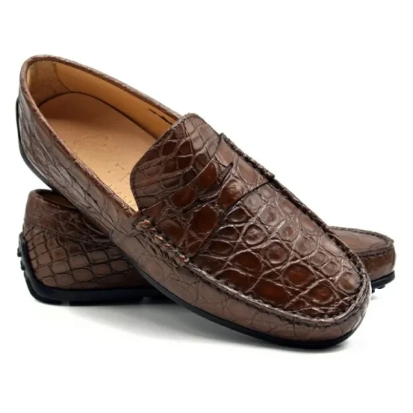 Discount Zelli Monza Caiman Crocodile Driving Loafers (31-103-CGN) Cognac