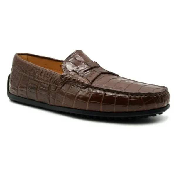 New Zelli Monza Nile Crocodile Driving Loafers Size 13 (32-102-CGN) Cognac