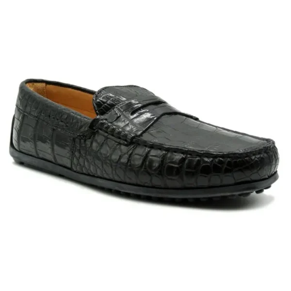 Discount Zelli Monza Nile Crocodile Driving Loafers (32-102-BLK) Black