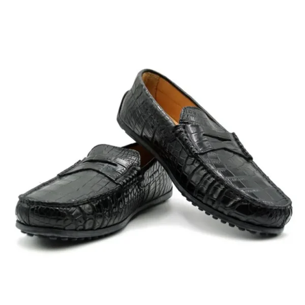 Discount Zelli Monza Nile Crocodile Driving Loafers (32-102-BLK) Black