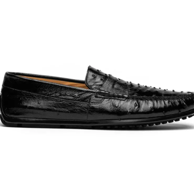 Clearance Zelli Monza Ostrich Quill Driving Loafers (33-100-BLK) Black