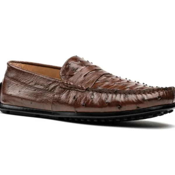 Flash Sale Zelli Monza Ostrich Quill Driving Loafers (33-100-BRN) Brown