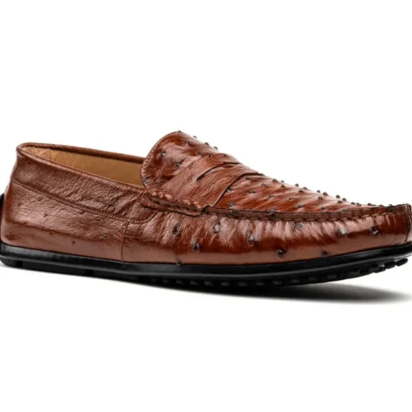 Cheap Zelli Monza Ostrich Quill Driving Loafers (33-100-BDY) Brandy