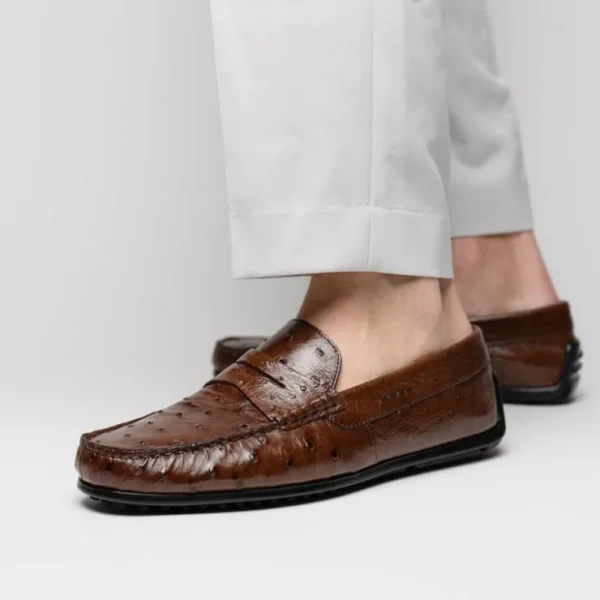 Flash Sale Zelli Monza Ostrich Quill Driving Loafers (33-100-BRN) Brown