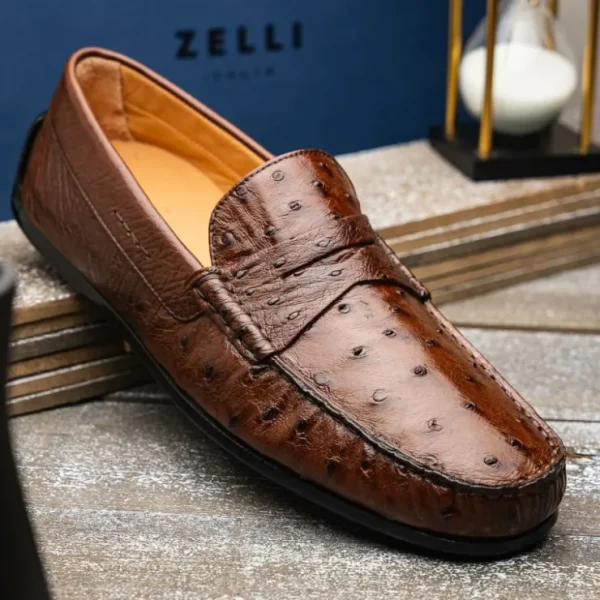 Flash Sale Zelli Monza Ostrich Quill Driving Loafers (33-100-BRN) Brown