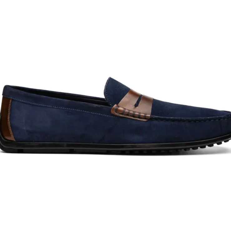 Hot Zelli Monza Suede & Calfskin Driving Loafers Navy / Chestnut (36-300-NVY)