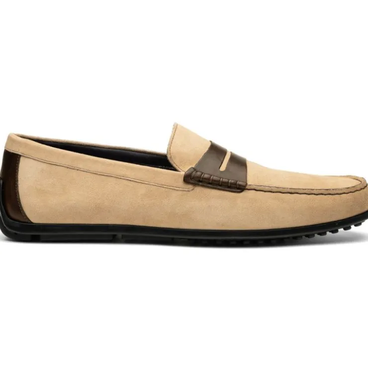 Hot Zelli Monza Suede & Calfskin Driving Loafers Bone / Chestnut (36-300-BLK)