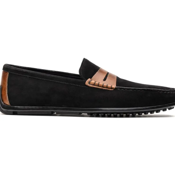 Best Sale Zelli Monza Suede & Calfskin Driving Loafers Black / Chestnut (36-300-BLK)