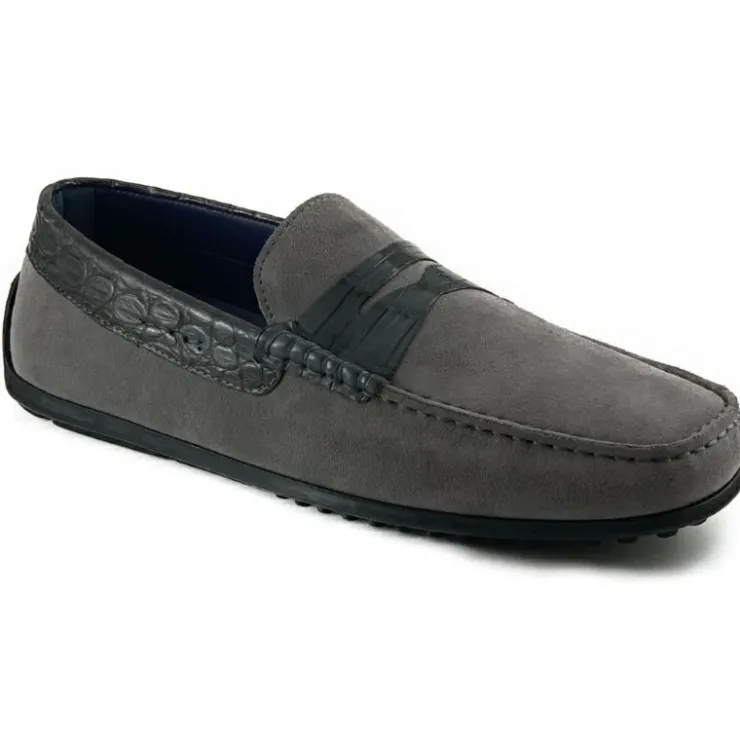 Best Zelli Monza Suede & Crocodile Driving Shoes (31-160-GRY) Gray