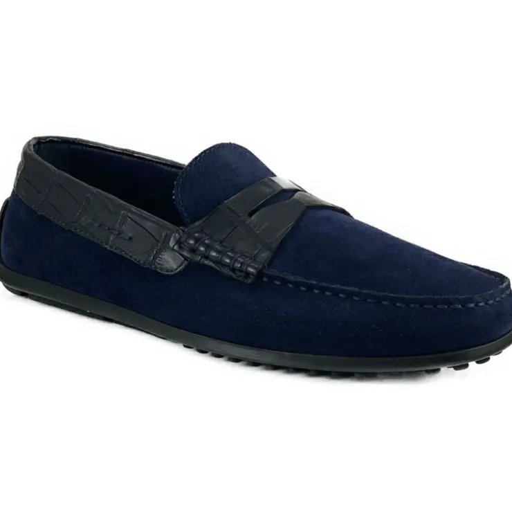 Outlet Zelli Monza Suede & Crocodile Driving Shoes (31-160-NVY) Navy