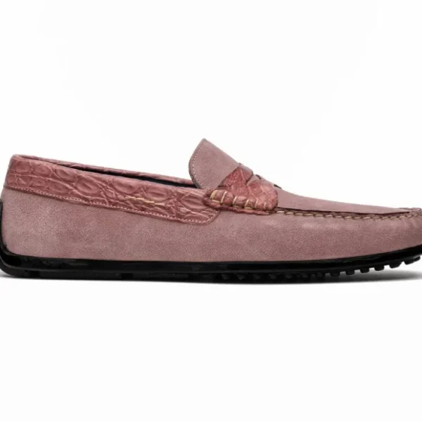 Fashion Zelli Monza Suede & Crocodile Driving Shoes (31-160-CDY) Candy