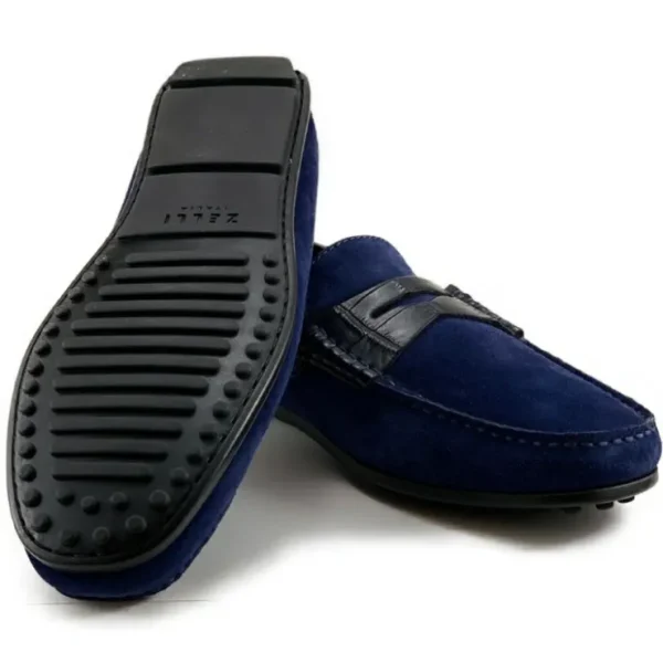 Outlet Zelli Monza Suede & Crocodile Driving Shoes (31-160-NVY) Navy