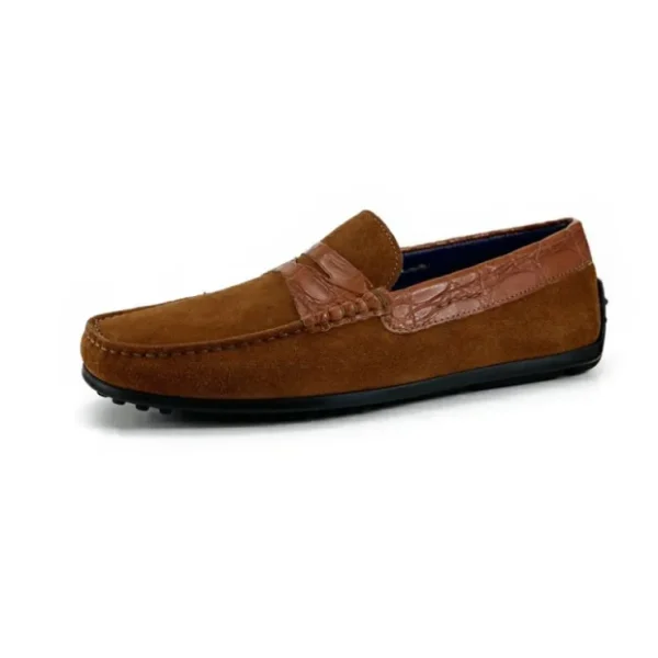 Sale Zelli Monza Suede & Crocodile Driving Shoes (31-160-CGN) Cognac