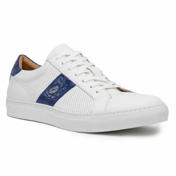 Outlet Zelli Olympias Calf & Crocodile Sneakers White / Navy (61-101-NVY) White/Navy