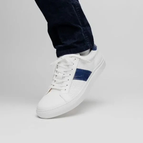 Outlet Zelli Olympias Calf & Crocodile Sneakers White / Navy (61-101-NVY) White/Navy