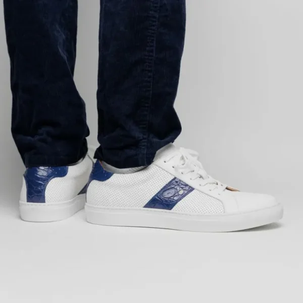 Outlet Zelli Olympias Calf & Crocodile Sneakers White / Navy (61-101-NVY) White/Navy