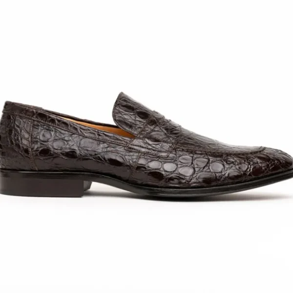 Cheap Zelli Roma Caiman Crocodile Penny Loafers (11-201-NIC) Nicotine