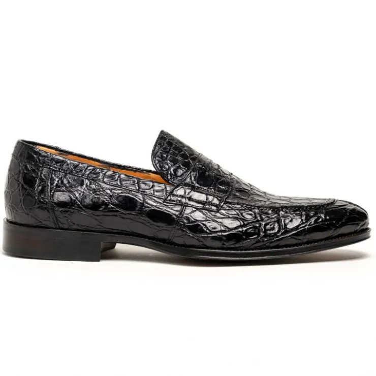 Cheap Zelli Roma Caiman Crocodile Penny Loafers (11-201-BLK) Black