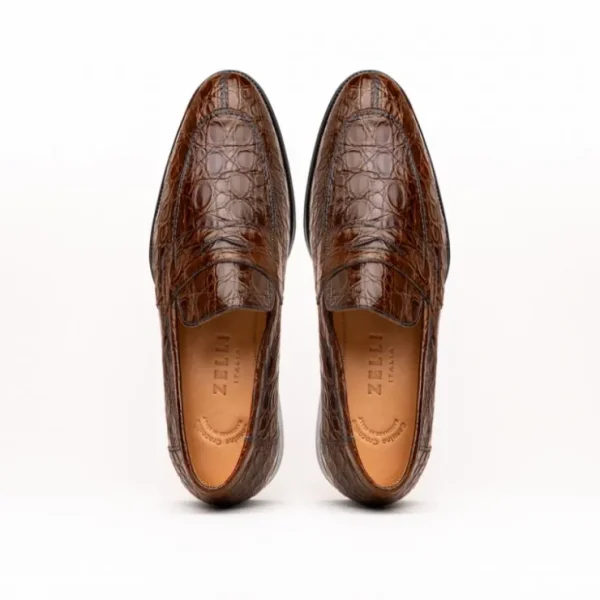 zelli_roma_caiman_crocodi_3-2.webp Sale Zelli Roma Caiman Crocodile Penny Loafers (11-201-CGN) Cognac