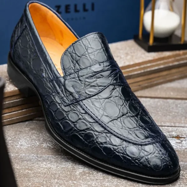 Flash Sale Zelli Roma Caiman Crocodile Loafers (11-201-NVY) Navy