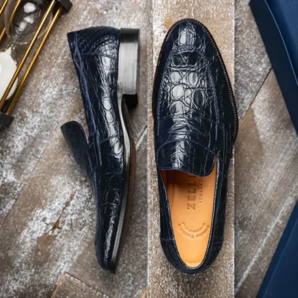 Flash Sale Zelli Roma Caiman Crocodile Loafers (11-201-NVY) Navy