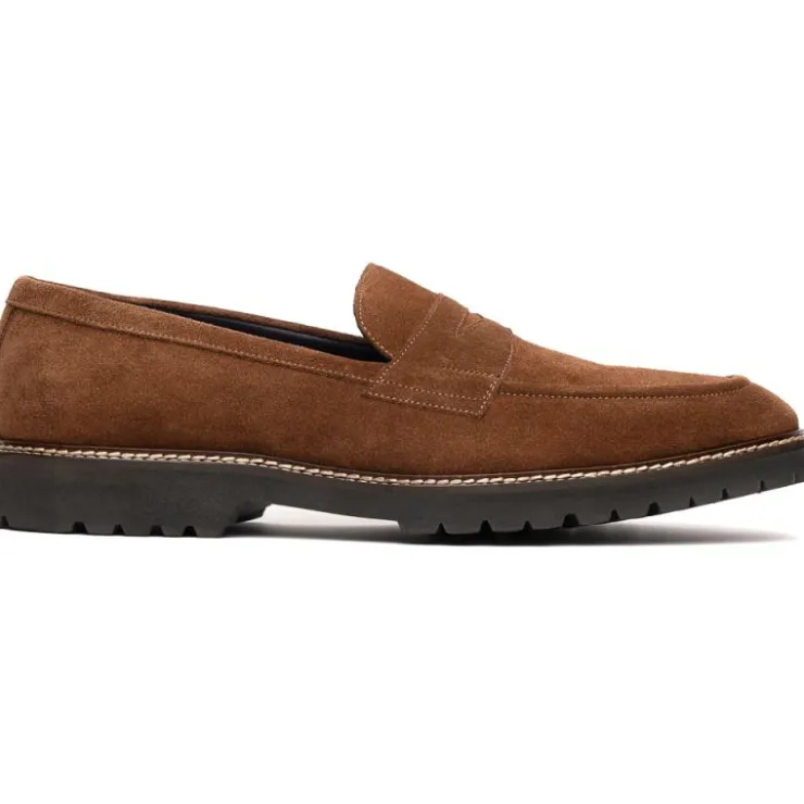 Shop Zelli Roma Italian Suede Penny Loafers (16-657-TOB) Tobacco