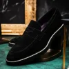 Fashion Zelli Roma Italian Suede Penny Loafers (16-657-BLK) Black