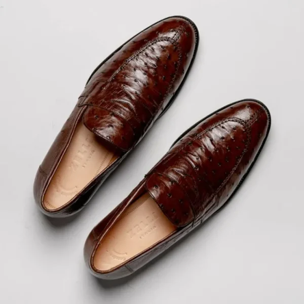 zelli_roma_ostrich_quill__1.webp New Zelli Roma Ostrich Quill Penny Loafers (13-500-BRN) Brown