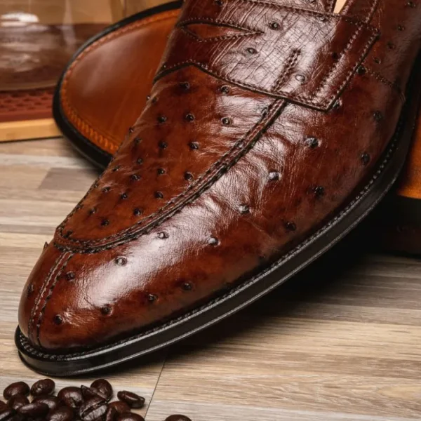 zelli_roma_ostrich_quill__12.webp New Zelli Roma Ostrich Quill Penny Loafers (13-500-BRN) Brown