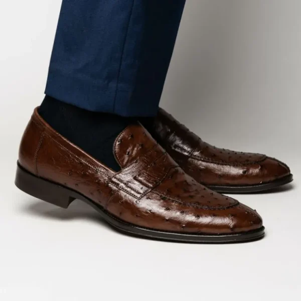 zelli_roma_ostrich_quill__2.webp New Zelli Roma Ostrich Quill Penny Loafers (13-500-BRN) Brown
