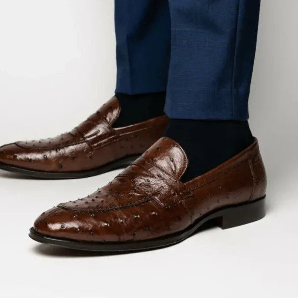 zelli_roma_ostrich_quill__3.webp New Zelli Roma Ostrich Quill Penny Loafers (13-500-BRN) Brown