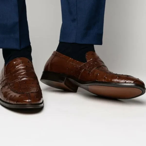 zelli_roma_ostrich_quill__4.webp New Zelli Roma Ostrich Quill Penny Loafers (13-500-BRN) Brown