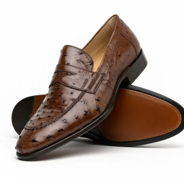 zelli_roma_ostrich_quill__6.webp New Zelli Roma Ostrich Quill Penny Loafers (13-500-BRN) Brown