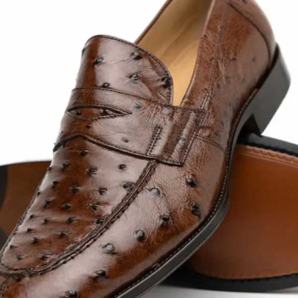 zelli_roma_ostrich_quill__7.webp New Zelli Roma Ostrich Quill Penny Loafers (13-500-BRN) Brown
