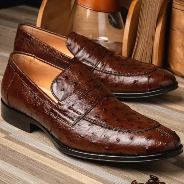 zelli_roma_ostrich_quill__9.webp New Zelli Roma Ostrich Quill Penny Loafers (13-500-BRN) Brown