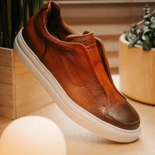 Outlet Zelli Spettacolare Pebble Grain Slip On Sneakers (65-225-CGN) Cognac